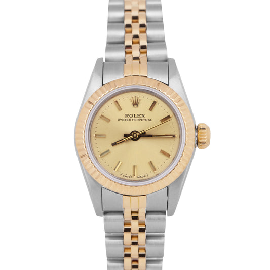 Rolex Oyster Perpetual 24mm Champagne Two-Tone 18K Gold Steel Jubilee 67193