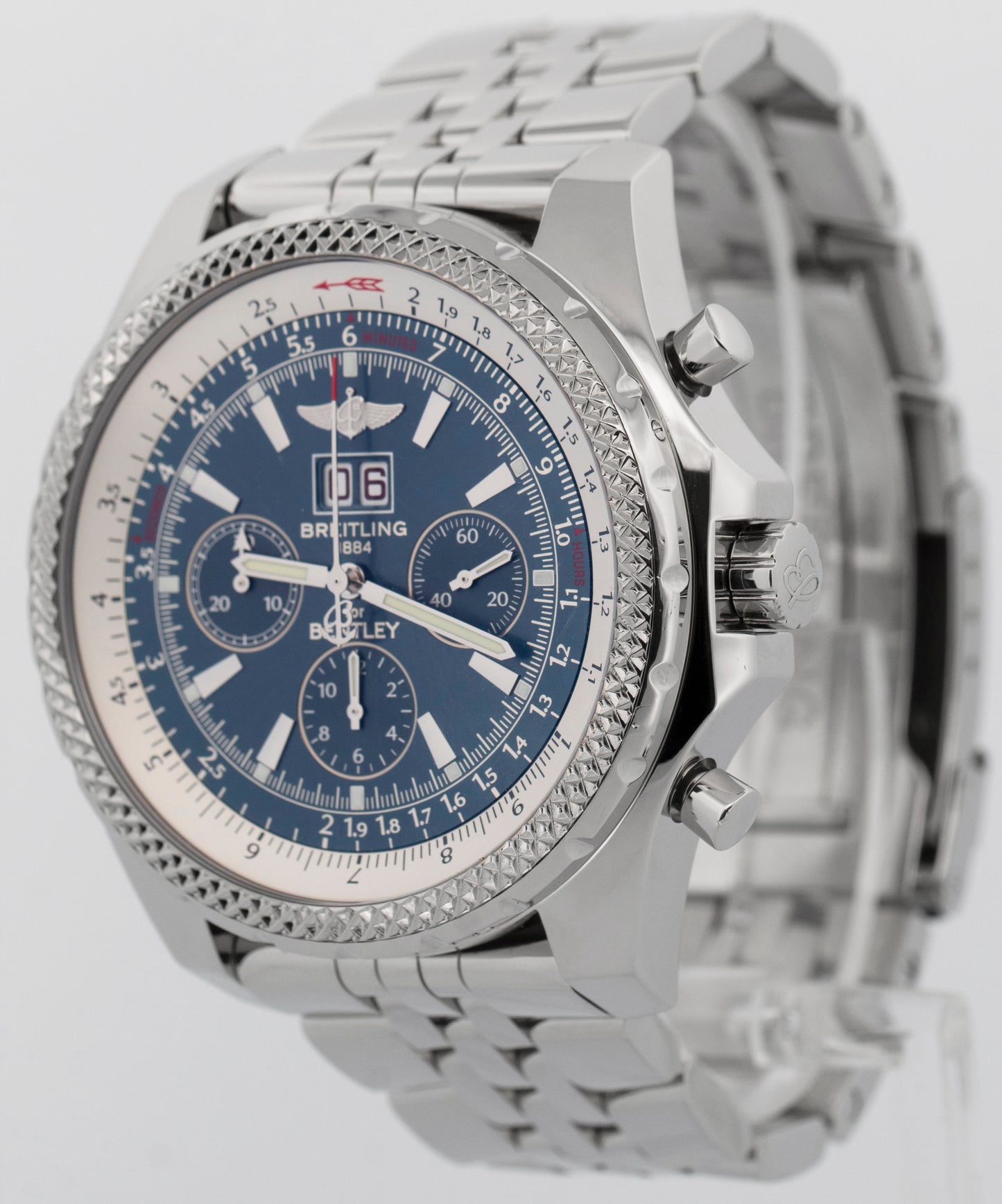 MINT Breitling Bentley 6.75 Chronograph Blue Stainless Steel A44362 48.7mm BOX