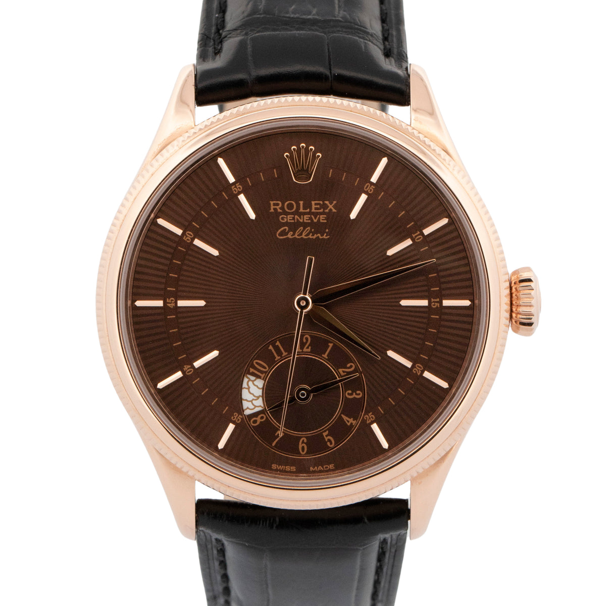 2026 CPO Rolex Cellini Dual Time 50525 Brown 18K Rose Gold 39mm Watch Box Papers