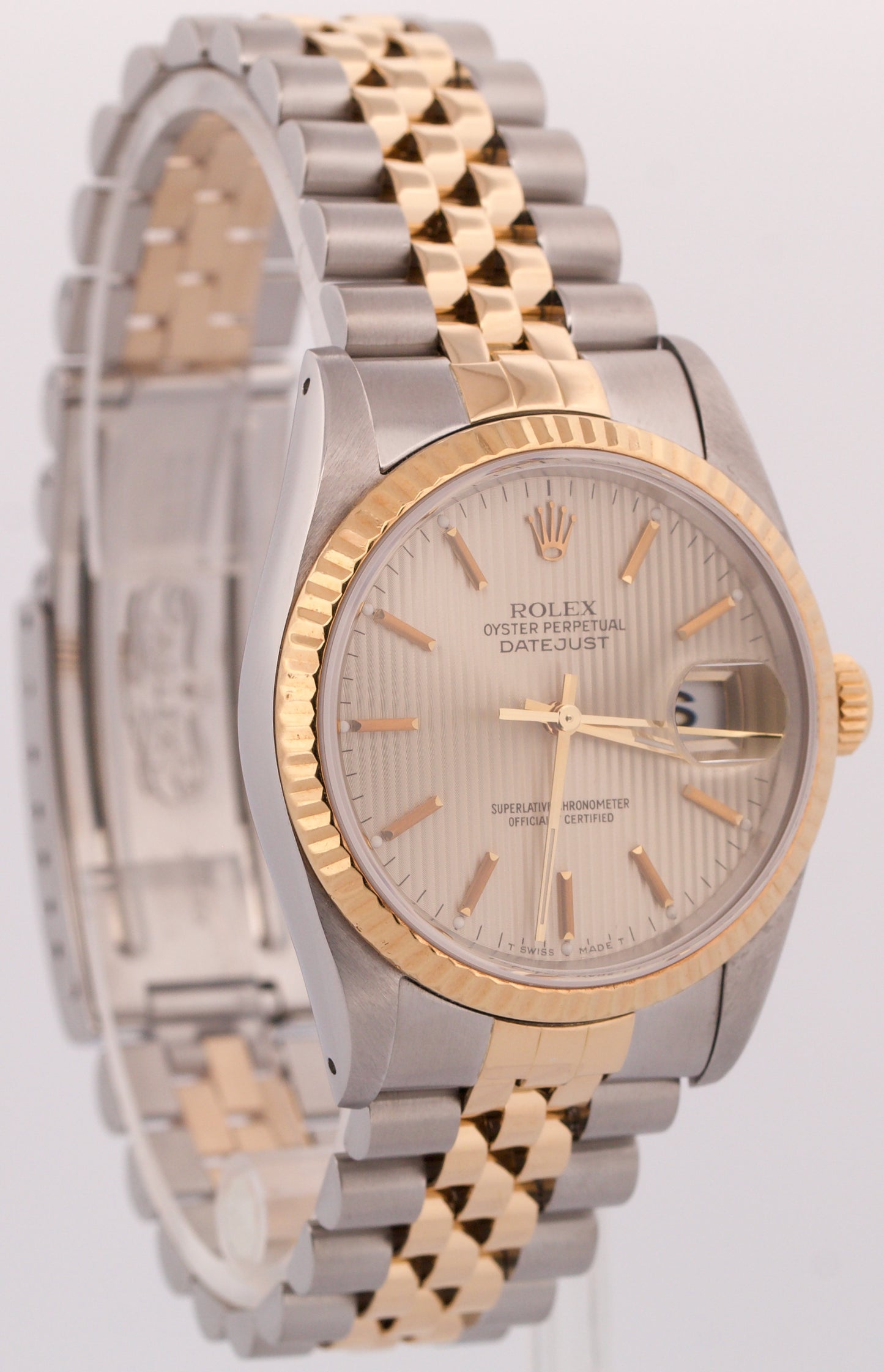 Rolex DateJust 36mm IVORY TAPESTRY Two-Tone 18K Gold Steel JUBILEE Watch 16233