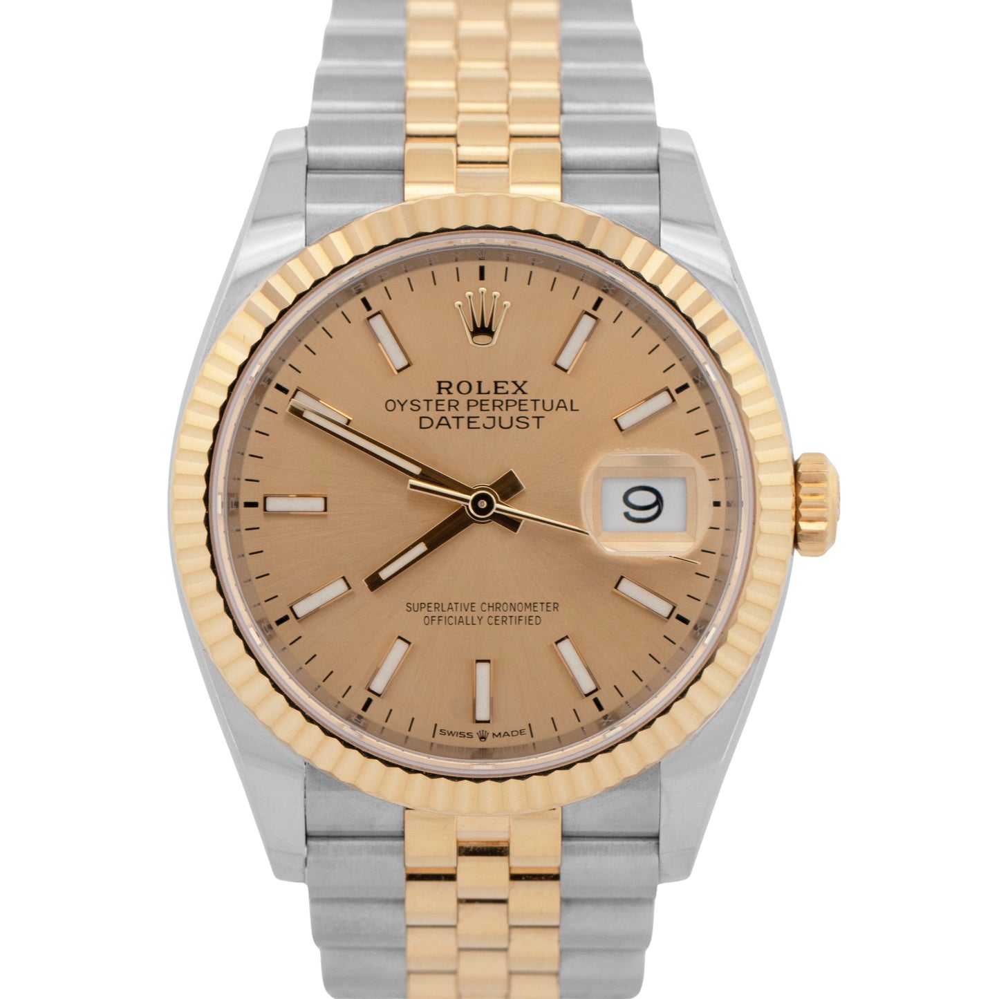 PAPERS Rolex DateJust CHAMPAGNE 36mm Steel Yellow Gold JUBILEE Watch 126233 BOX