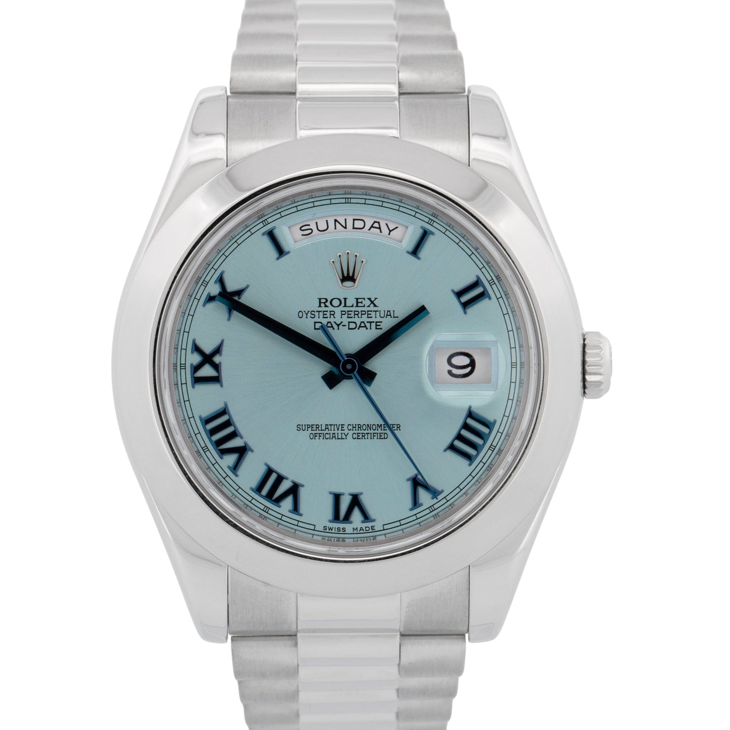 Rolex Day-Date Presidential GLACIER BLUE 41mm Roman Platinum 218206 Watch BOX