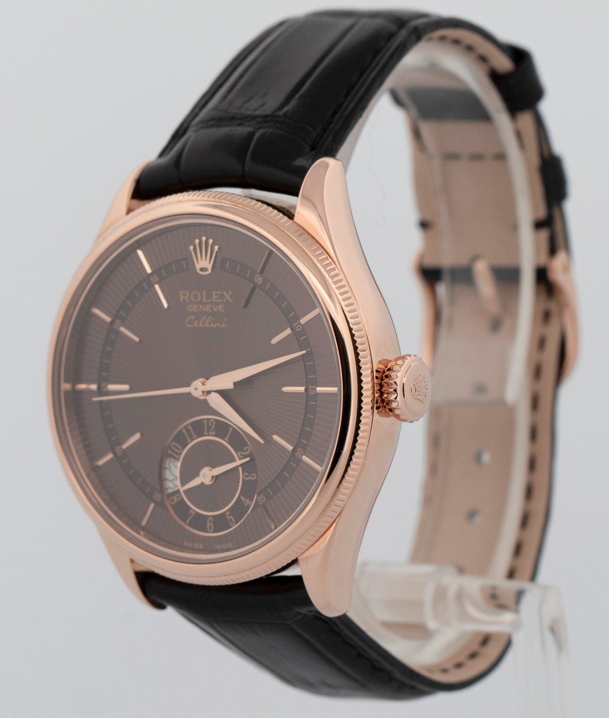 2026 CPO Rolex Cellini Dual Time 50525 Brown 18K Rose Gold 39mm Watch Box Papers