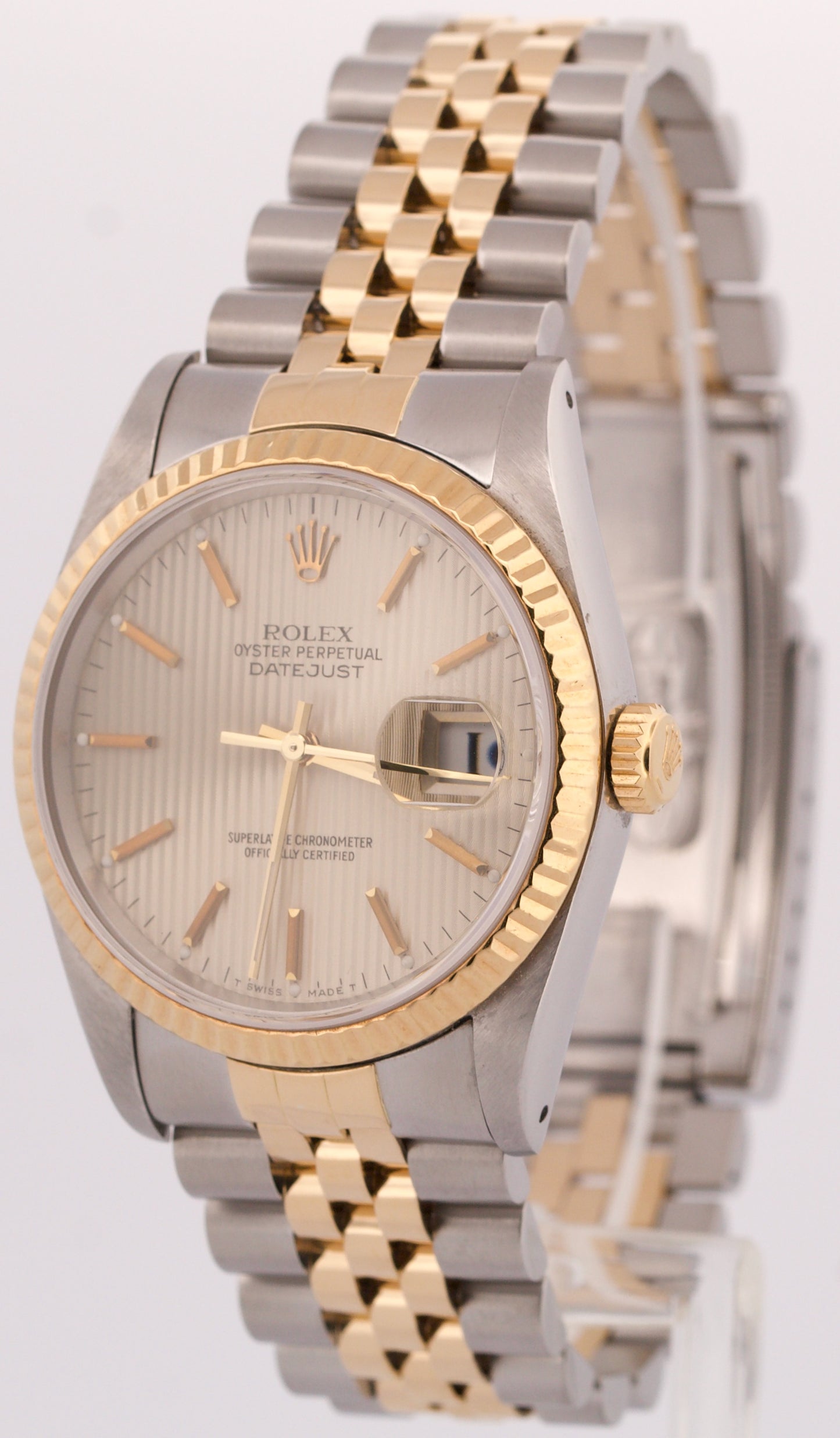 Rolex DateJust 36mm IVORY TAPESTRY Two-Tone 18K Gold Steel JUBILEE Watch 16233
