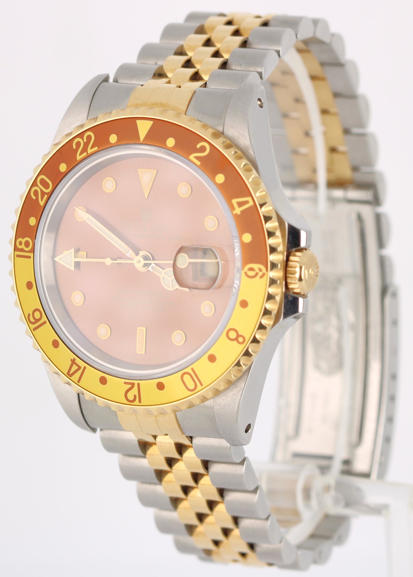 1997 PAPERS Rolex GMT-Master II ROOT BEER Two-Tone Gold Brown 40mm 16713 Watch