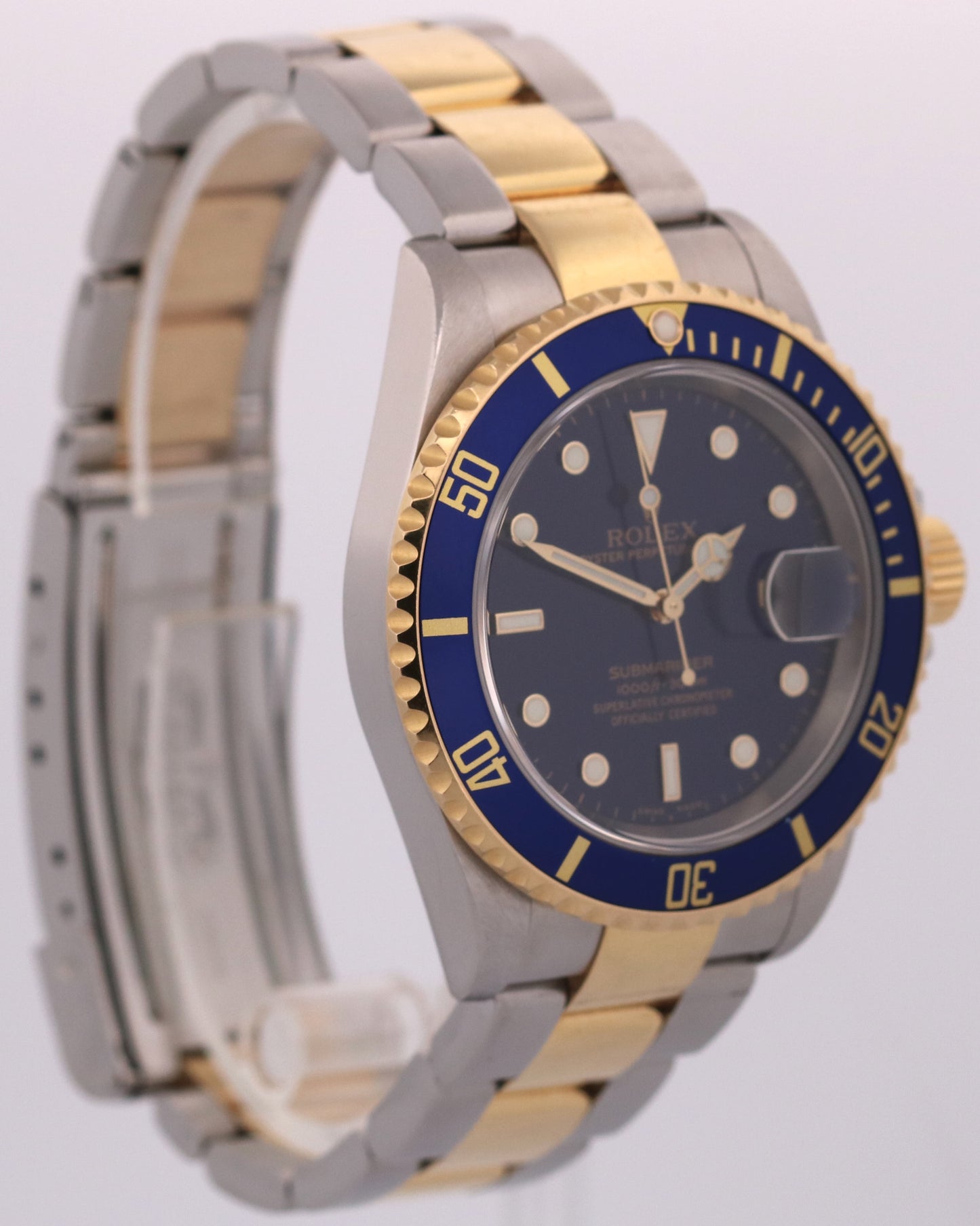 UNPOLISHED 2006 PAPERS Rolex Submariner Date BLUE Two-Tone 18K 40mm 16613 BOX