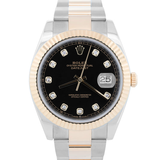 PAPERS Rolex DateJust 41mm BLACK DIAMOND Two-Tone Gold Oyster Watch 126333 BOX