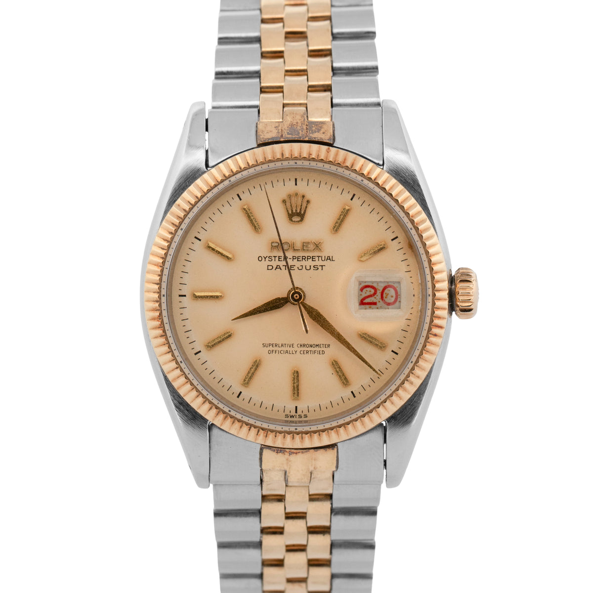 Unpolished Rolex DateJust 6605 Two-Tone Steel Gold Roulette Red 36mm Watch