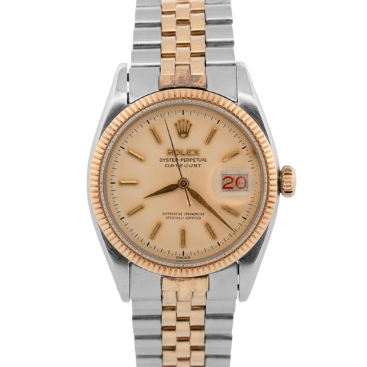 Unpolished Rolex DateJust 6605 Two-Tone Steel Gold Roulette Red 36mm Watch