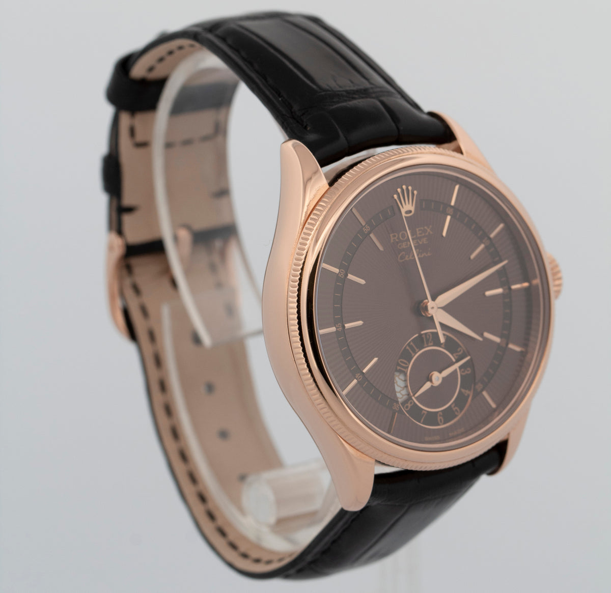 2026 CPO Rolex Cellini Dual Time 50525 Brown 18K Rose Gold 39mm Watch Box Papers