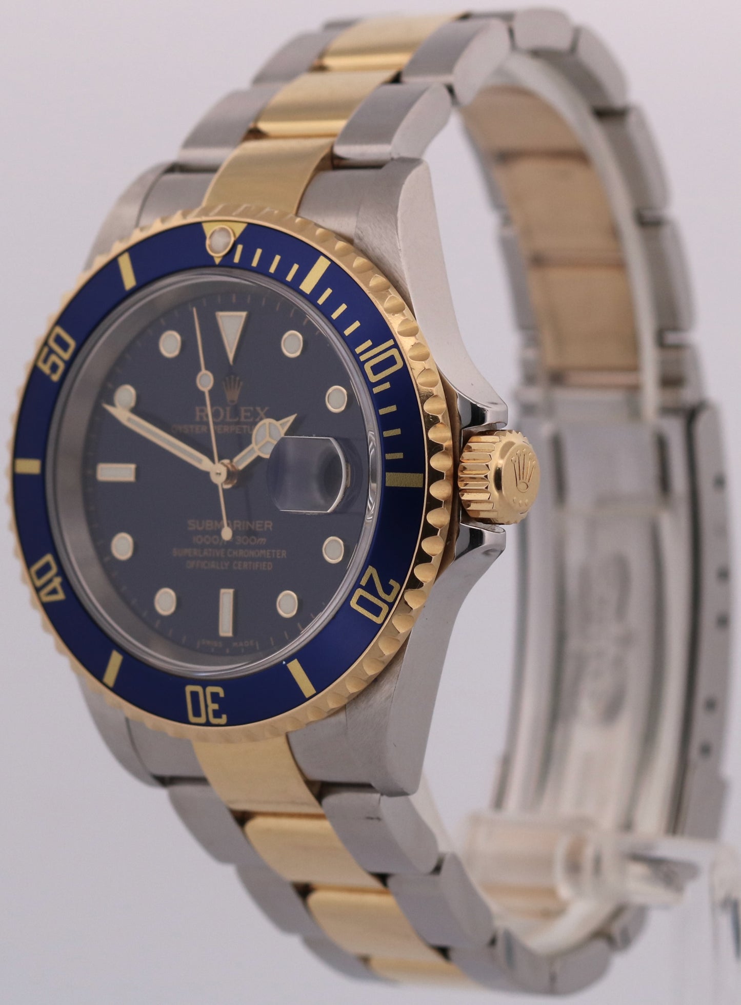 UNPOLISHED 2006 PAPERS Rolex Submariner Date BLUE Two-Tone 18K 40mm 16613 BOX