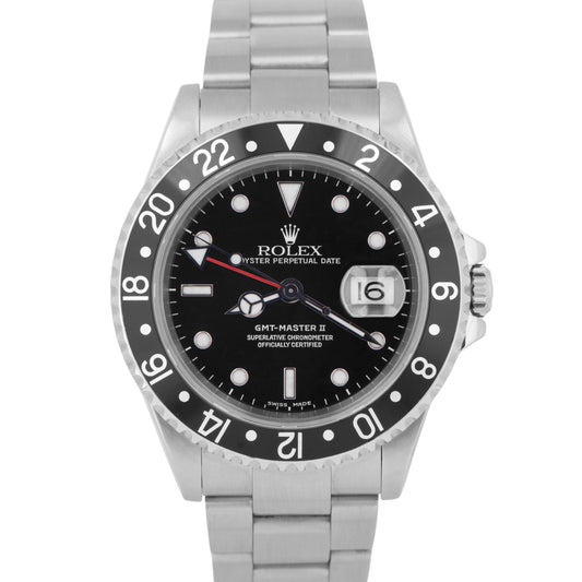 MINT Rolex GMT-Master II 40mm Black Stainless Steel Oyster Date Watch 16710