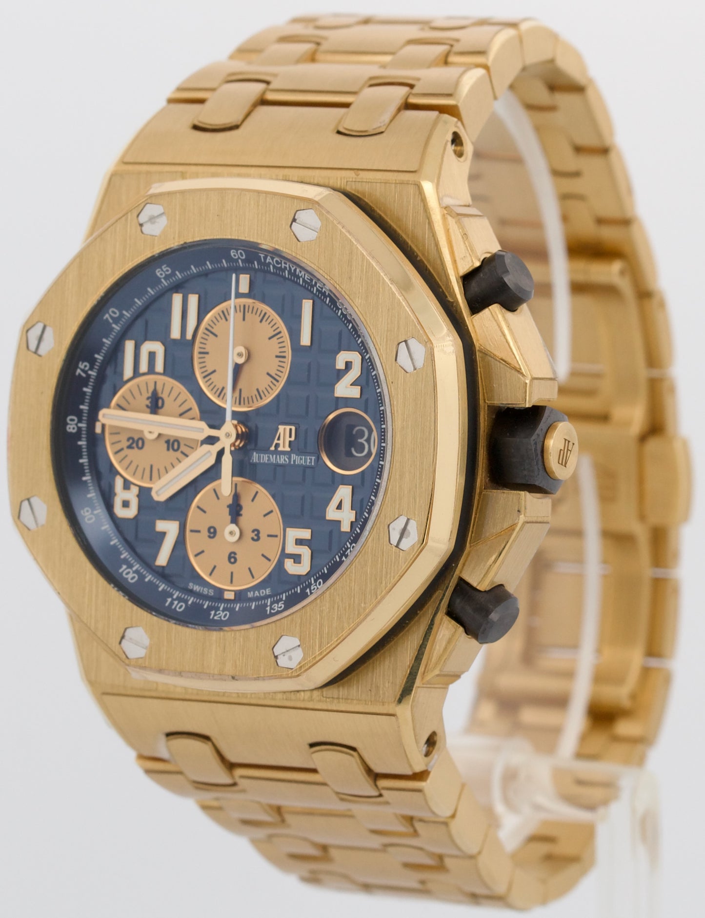 PAPERS Audemars Piguet Royal Oak Offshore BRICK 18K Yellow Gold BLUE 26470BA BOX
