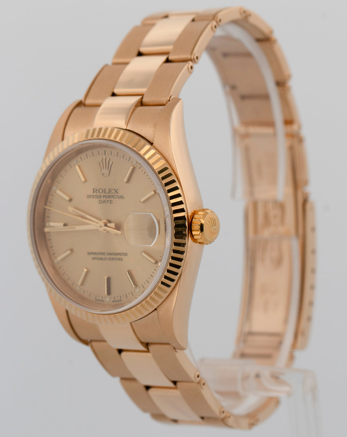 2000 Rolex DateJust 15238 Champagne 18K Yellow Gold 34mm Watch Box Papers