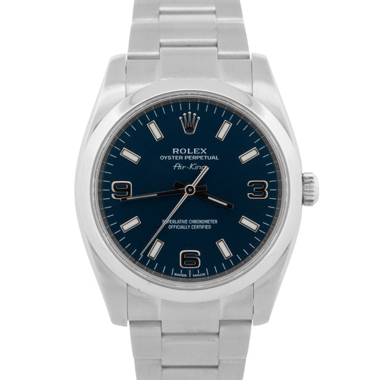 2012 PAPERS Rolex Air-King BLUE 3-6-9 Stainless Steel 34mm Watch 114200 BOX