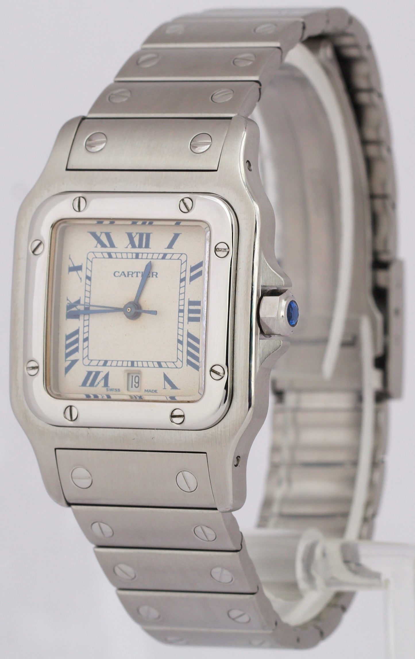 MINT Cartier Santos Galbee PATINA Ivory Stainless Steel 29mm Quartz Watch 987901