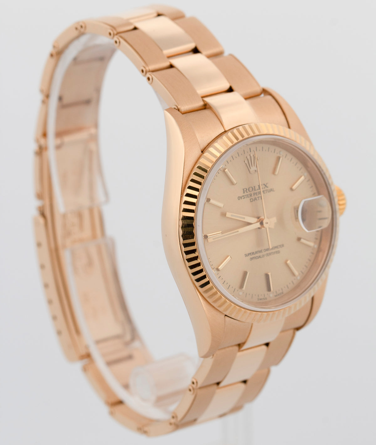 2000 Rolex DateJust 15238 Champagne 18K Yellow Gold 34mm Watch Box Papers