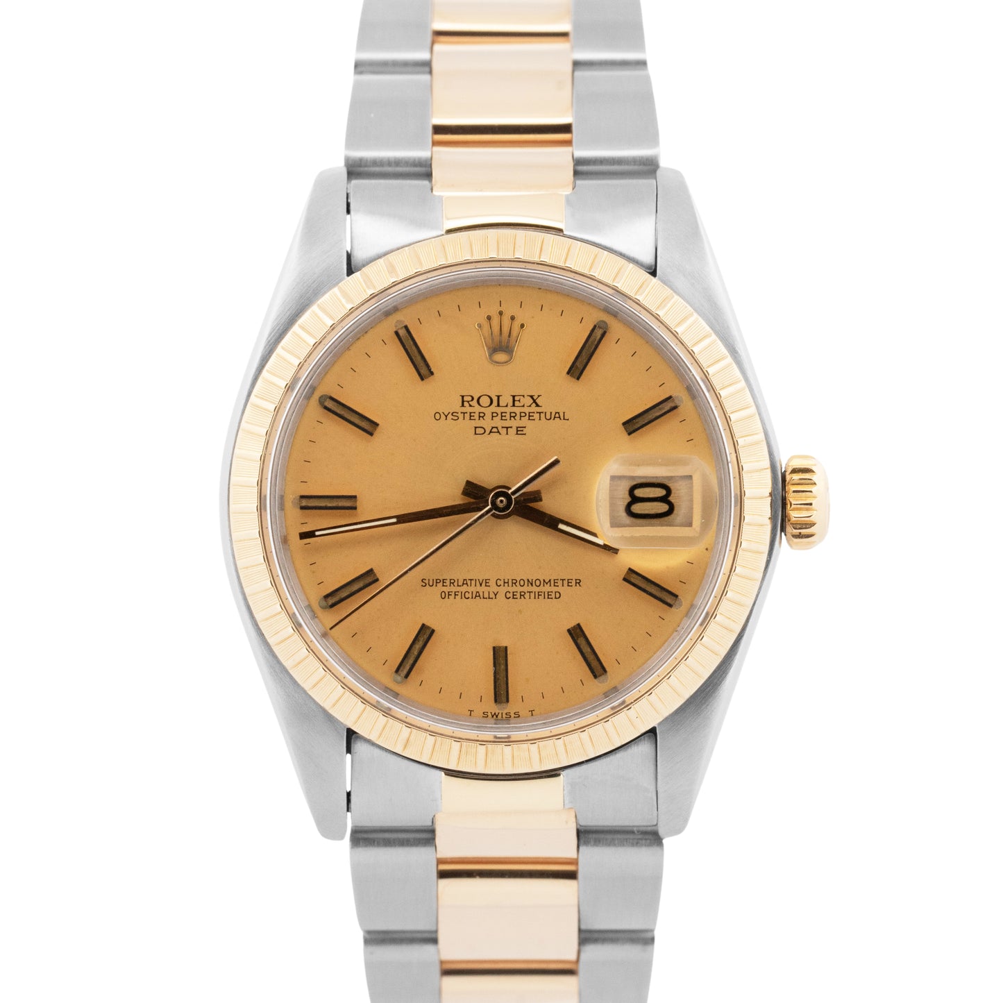 Rolex Oyster Perpetual Date CHAMPAGNE Two-Tone Yellow Gold 34mm 1505 Watch