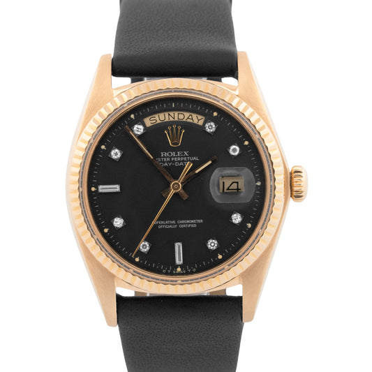 Rolex Day-Date President Black DIAMOND DIAL 18K Yellow Gold Fluted 36mm Watch 18