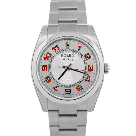 STICKERED PAPERS Rolex Oyster Perpetual SILVER CONCENTRIC Steel 34mm 114200 BOX