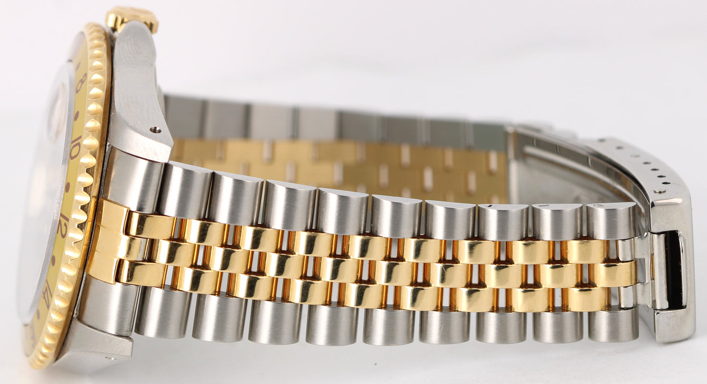 1997 PAPERS Rolex GMT-Master II ROOT BEER Two-Tone Gold Brown 40mm 16713 Watch
