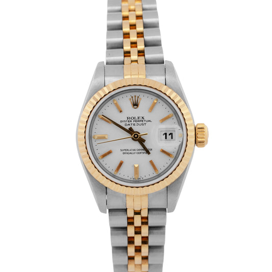 Rolex DateJust WHITE Two-Tone Jubilee 18K Yellow Gold Steel 26mm 79173 Watch