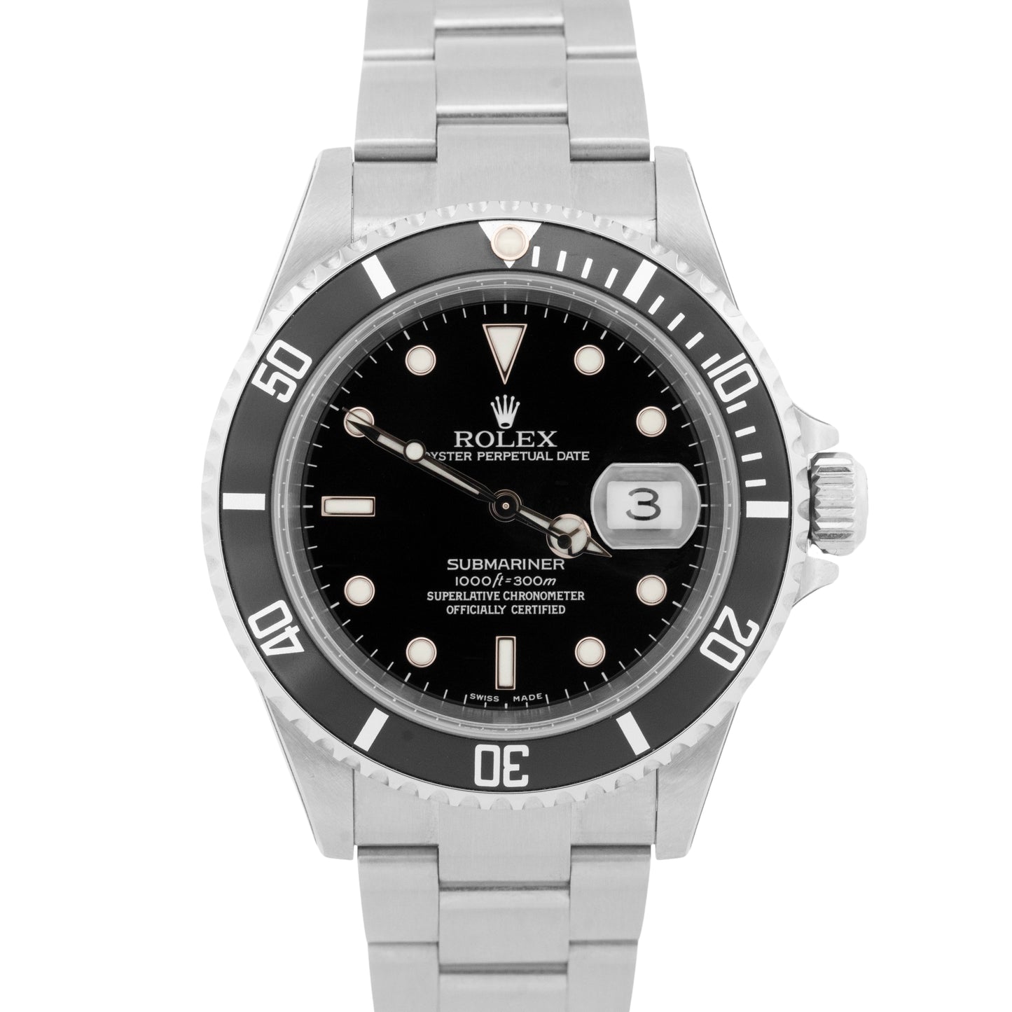 NOS STICKERED Rolex Submariner Date BLACK Stainless 40mm NO-HOLES 16610 BOX