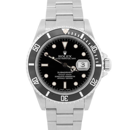 NOS STICKERED Rolex Submariner Date BLACK Stainless 40mm NO-HOLES 16610 BOX
