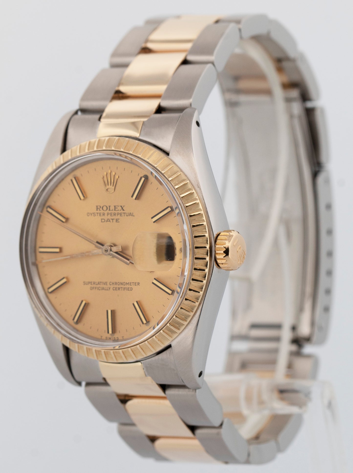 Rolex Oyster Perpetual Date CHAMPAGNE Two-Tone Yellow Gold 34mm 1505 Watch