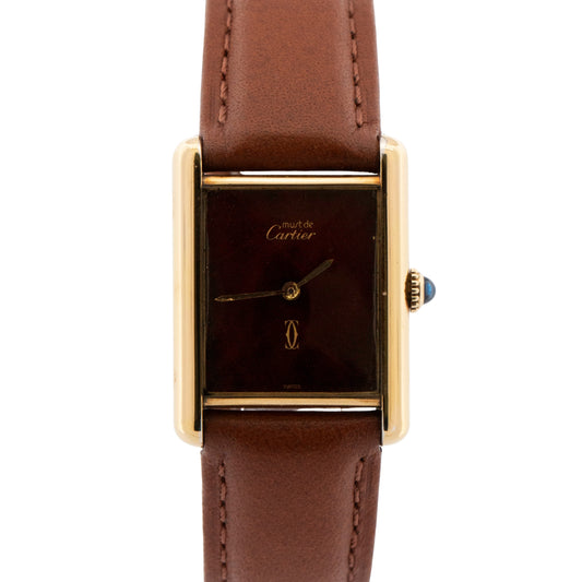 Cartier Must de Cartier Tank Brown 23mm Vermeil Sterling Silver Gold Watch