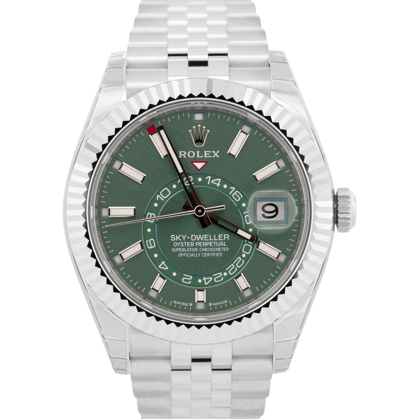 NEW STICKERED JUNE 2026 PAPERS Rolex Sky-Dweller GREEN 42mm JUBILEE 336934 BOX