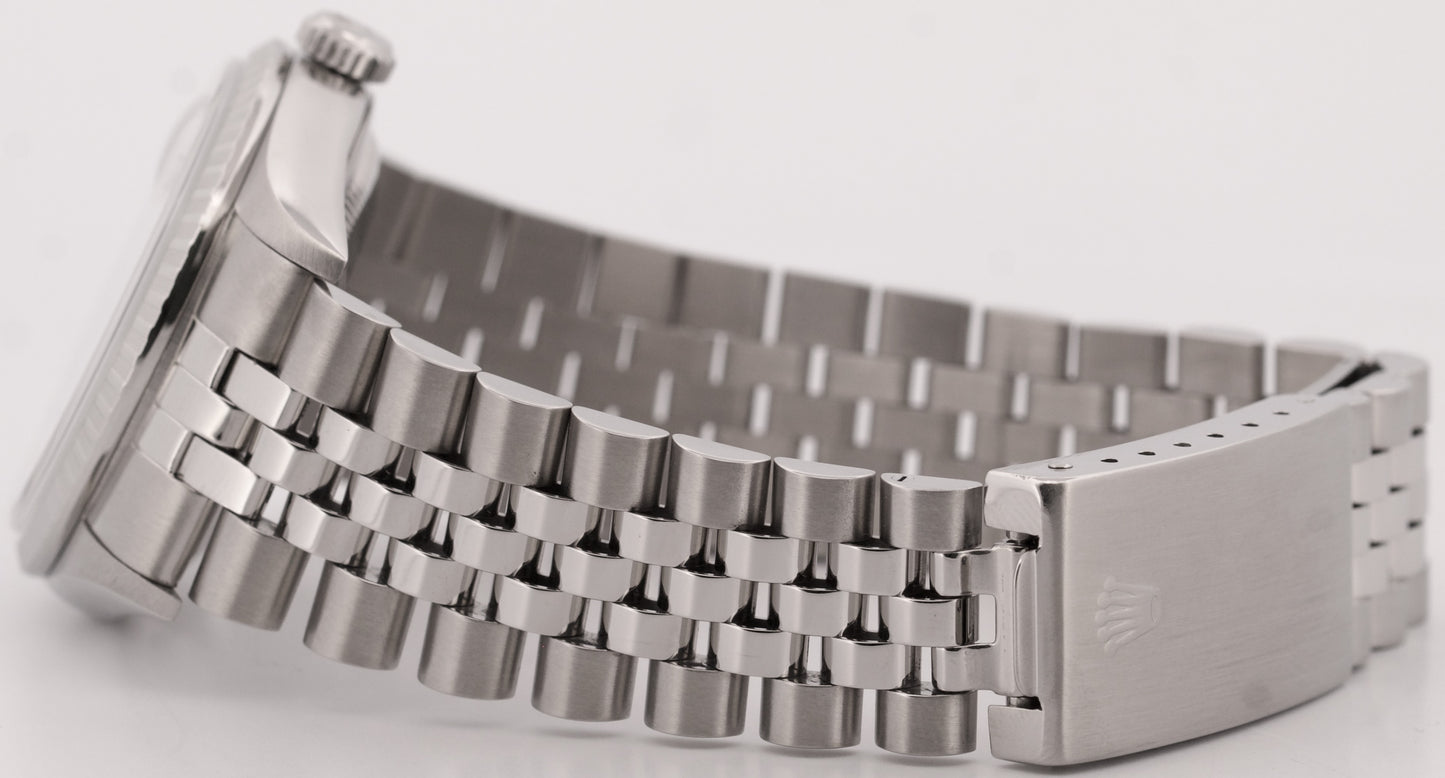 2000 PAPERS Rolex DateJust WHITE 36mm Stainless Engine-Turned JUBILEE 16220 BOX