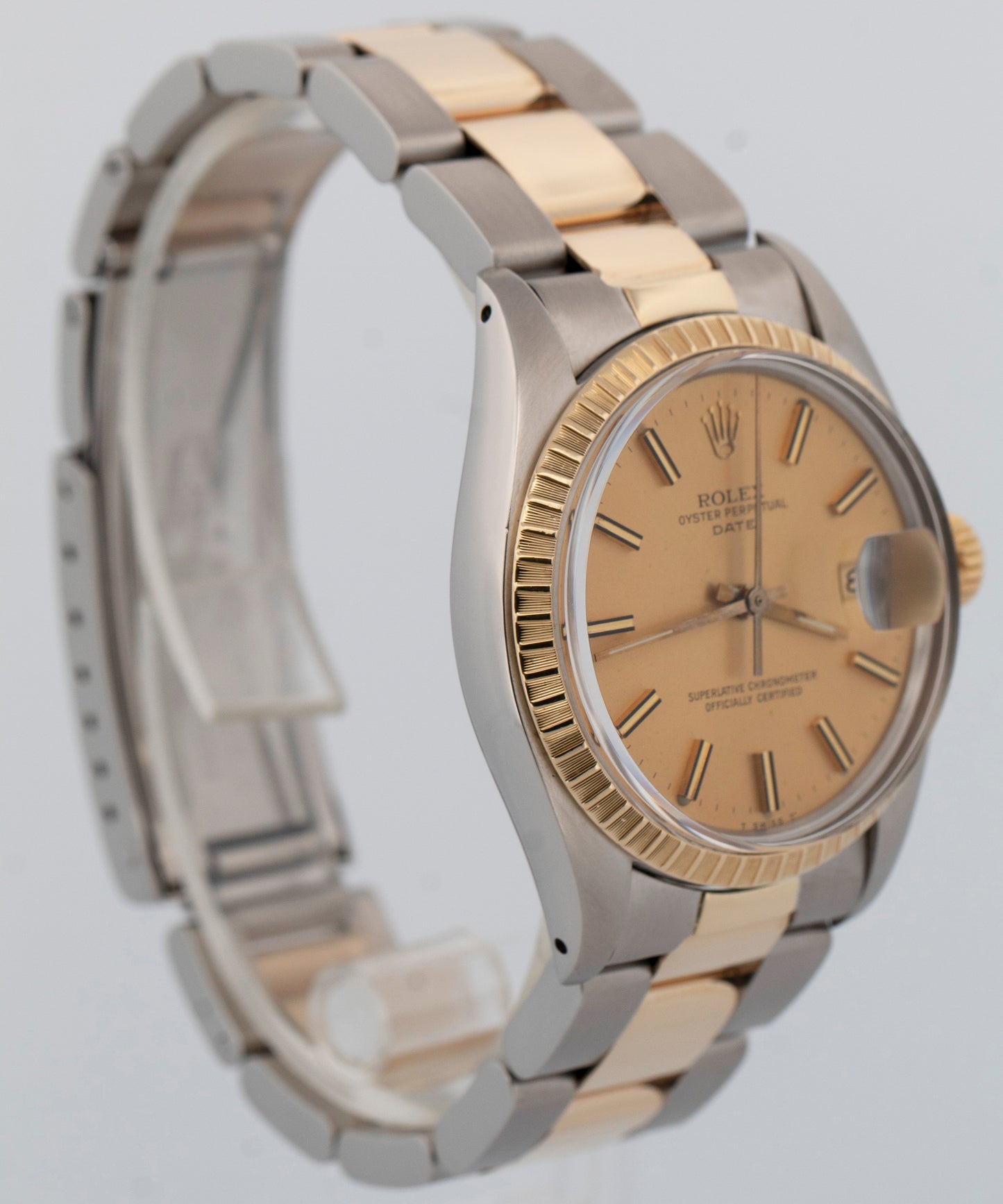 Rolex Oyster Perpetual Date CHAMPAGNE Two-Tone Yellow Gold 34mm 1505 Watch