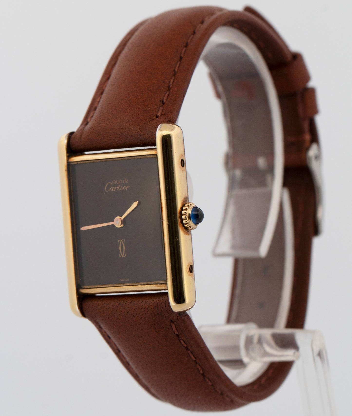 Cartier Must de Cartier Tank Brown 23mm Vermeil Sterling Silver Gold Watch