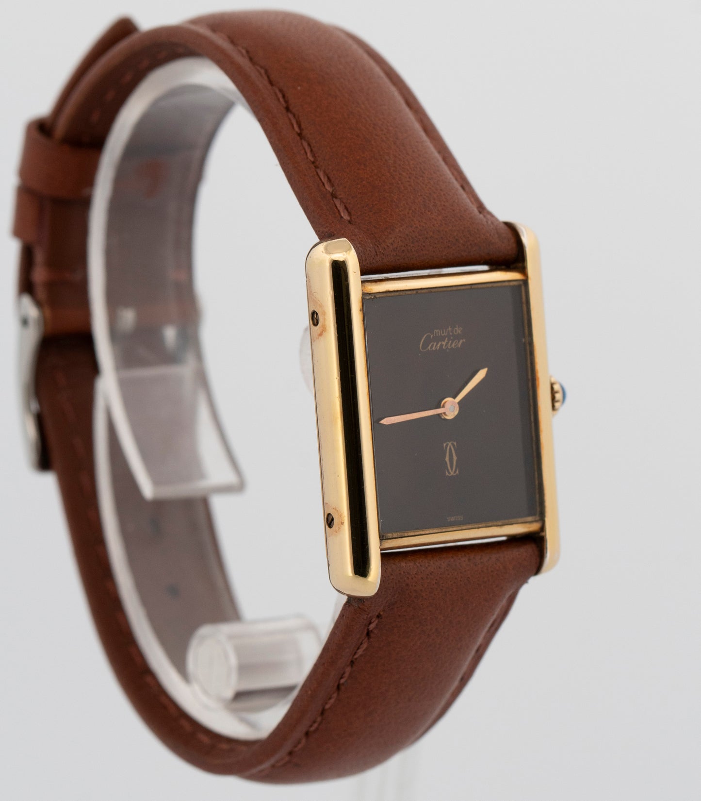 Cartier Must de Cartier Tank Brown 23mm Vermeil Sterling Silver Gold Watch