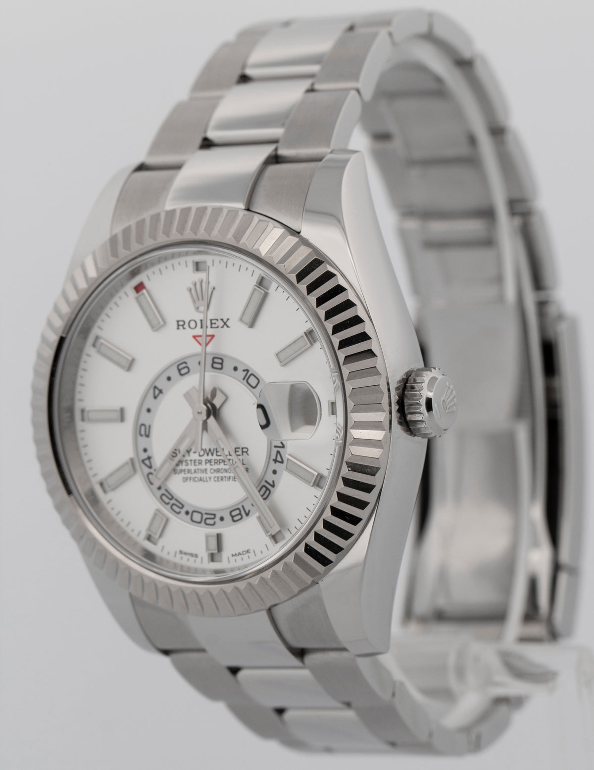 2022 Rolex Sky-Dweller 326934 White Fluted Stainless Steel 42mm Watch Box Papers