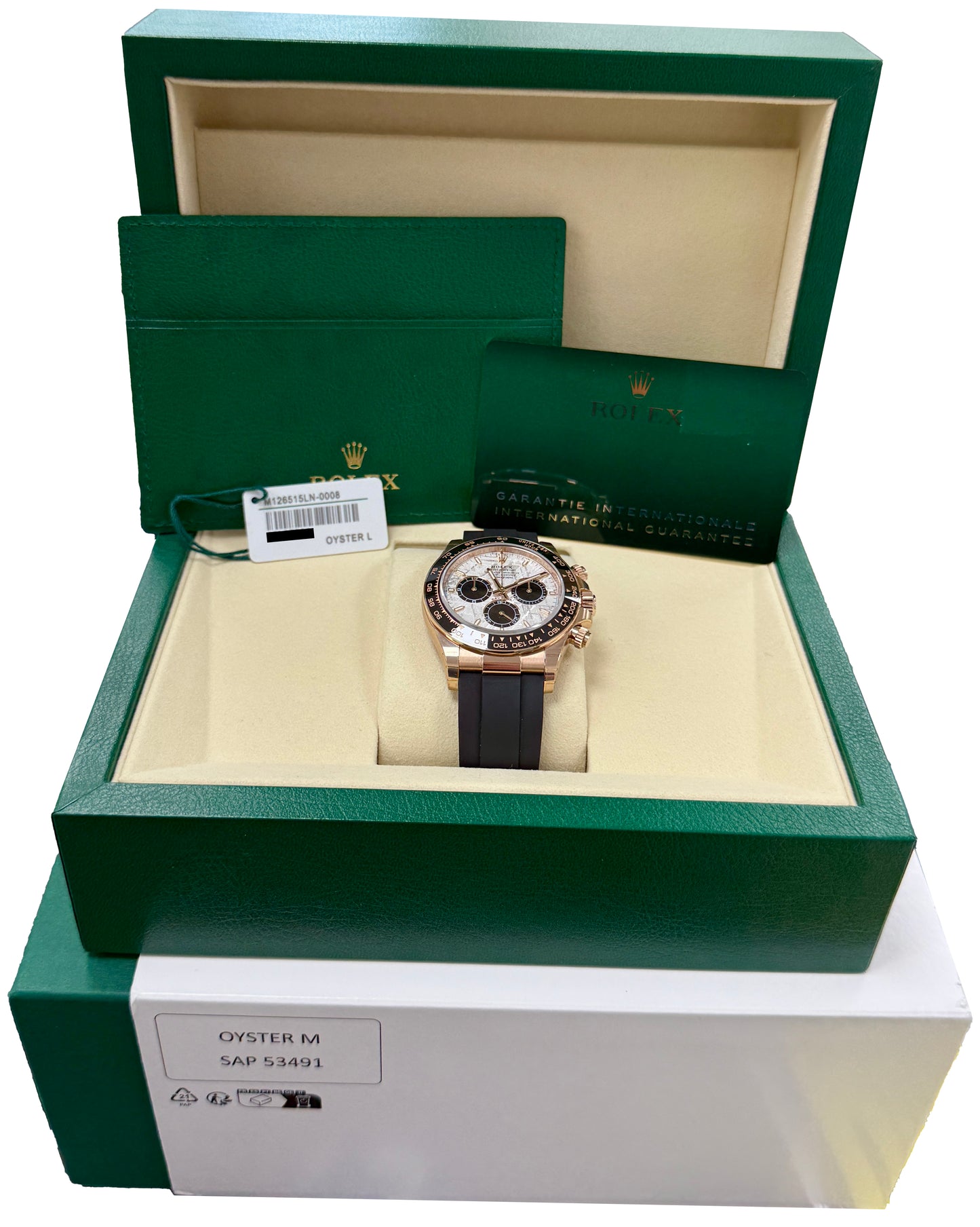 NEW STICKERED PAPERS Rolex Daytona Cosmograph Rose Gold 40mm 126515 LN Watch BOX