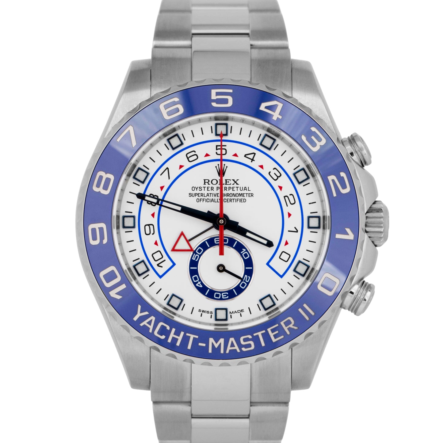 MINT Rolex Yacht-Master II 44mm White Stainless Steel BLUE HANDS Watch 116680