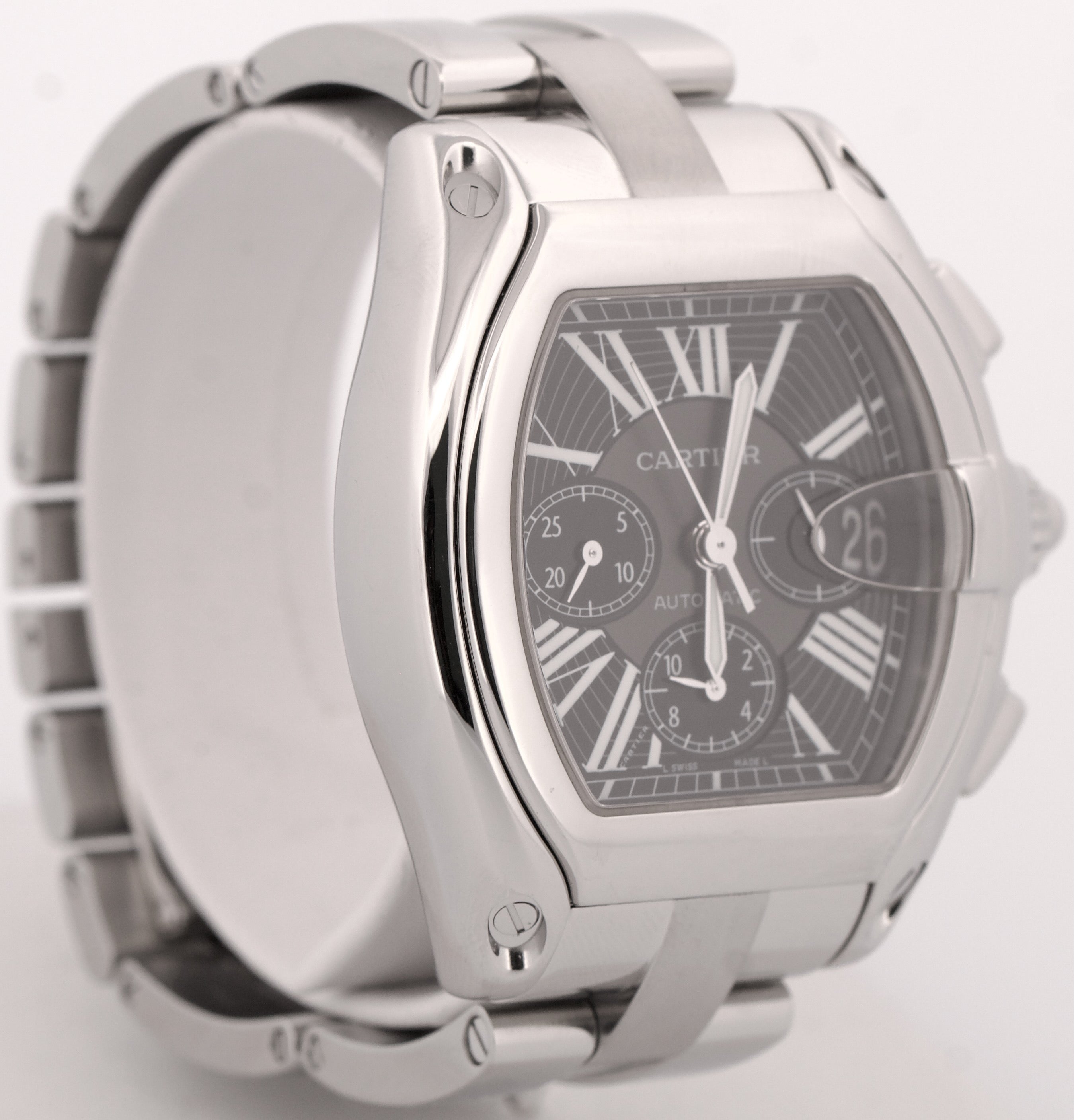 Cartier Roadster XL Chronograph BLACK Roman Steel 43mm Watch 2618