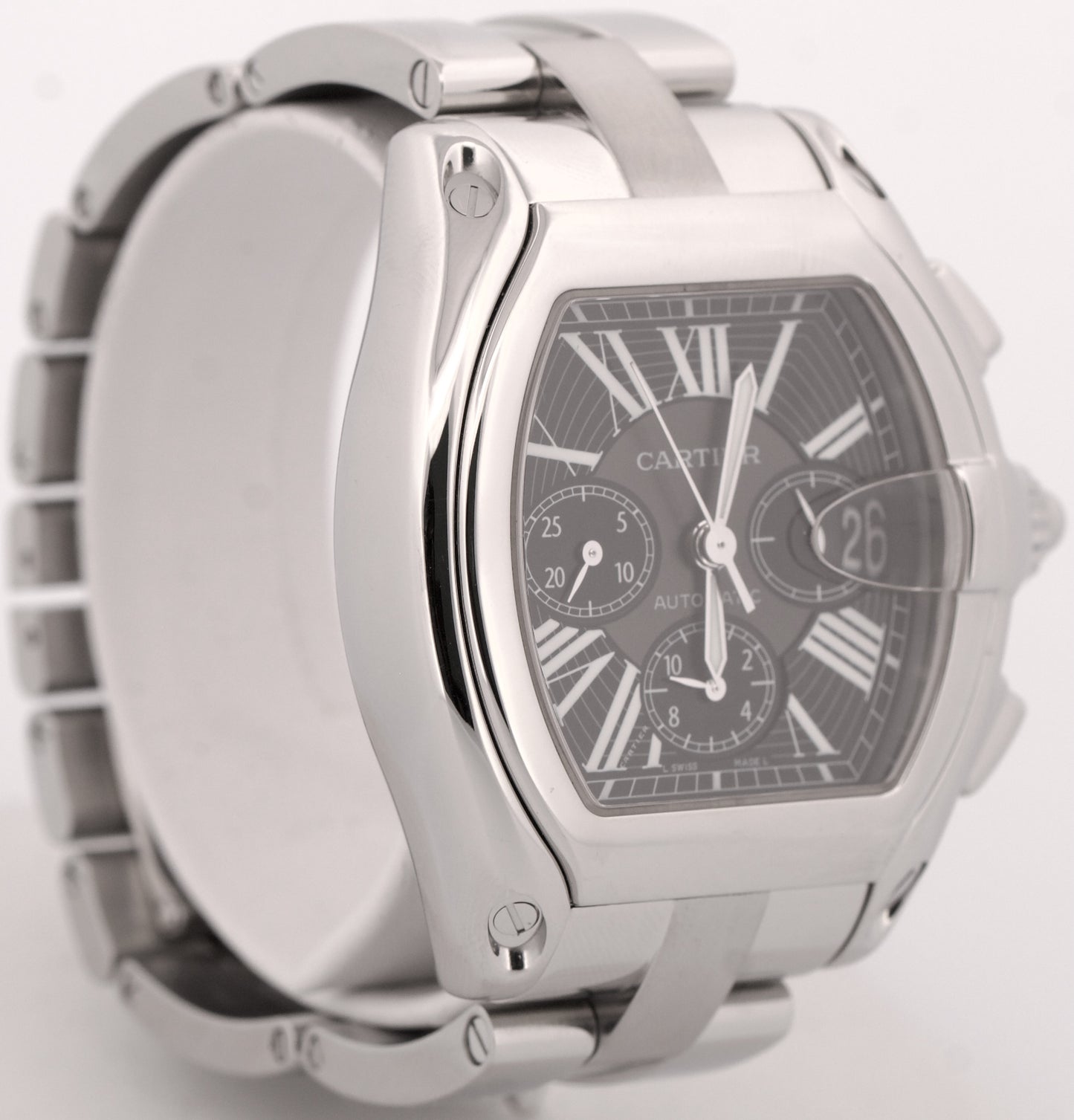Cartier Roadster XL Chronograph BLACK Roman Steel 43mm Watch 2618 W62020X6