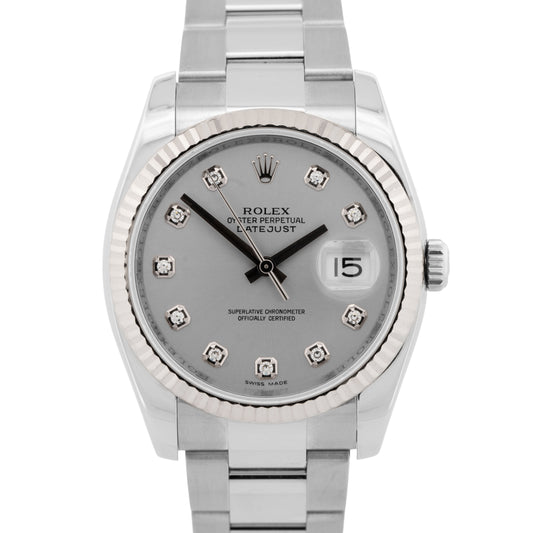 Rolex DateJust Silver DIAMOND 36mm 18K White Gold Steel 116234 Watch BOX