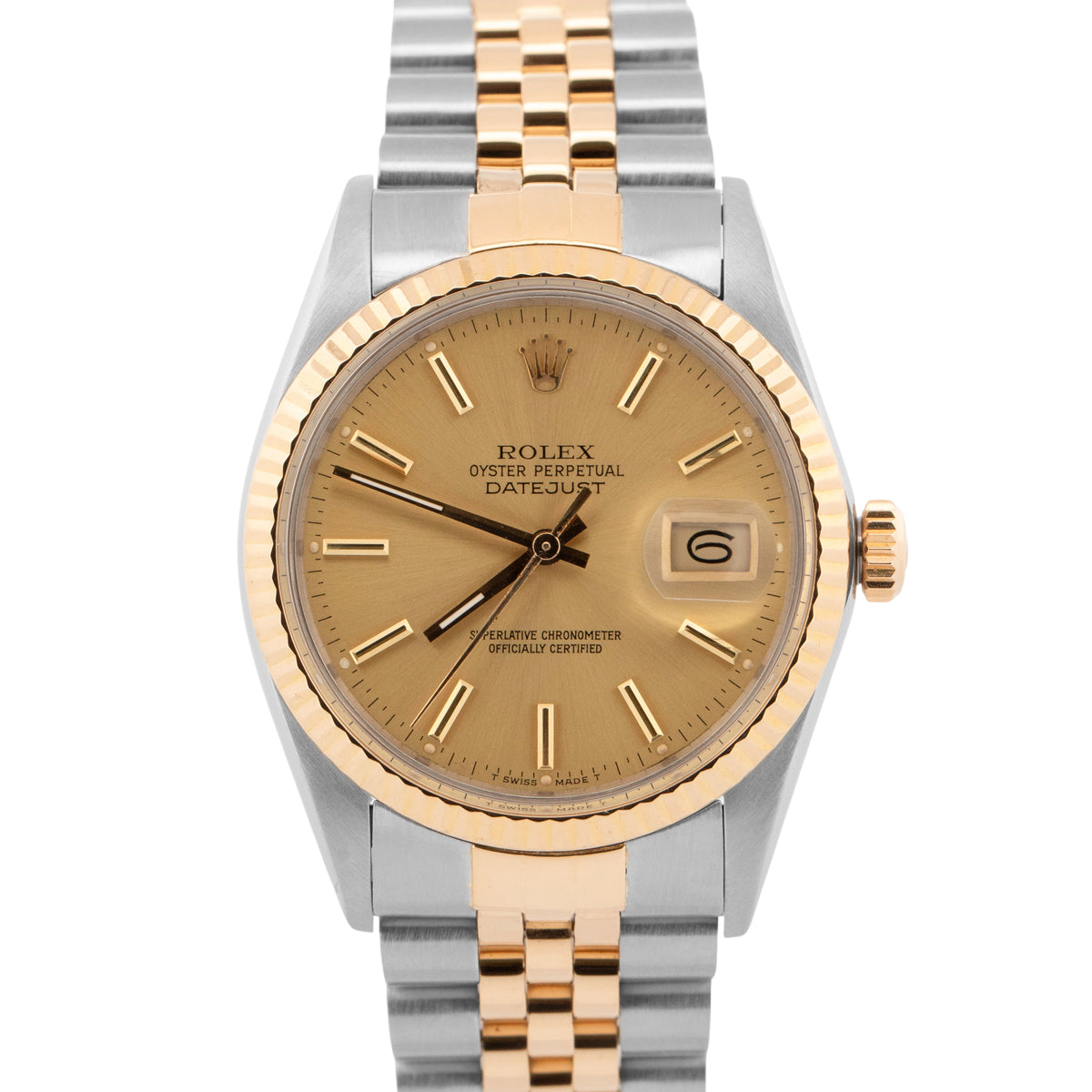 Rolex DateJust 16013 Champagne Two-Tone 18K Yellow Gold Steel Jubilee 36mm Watch