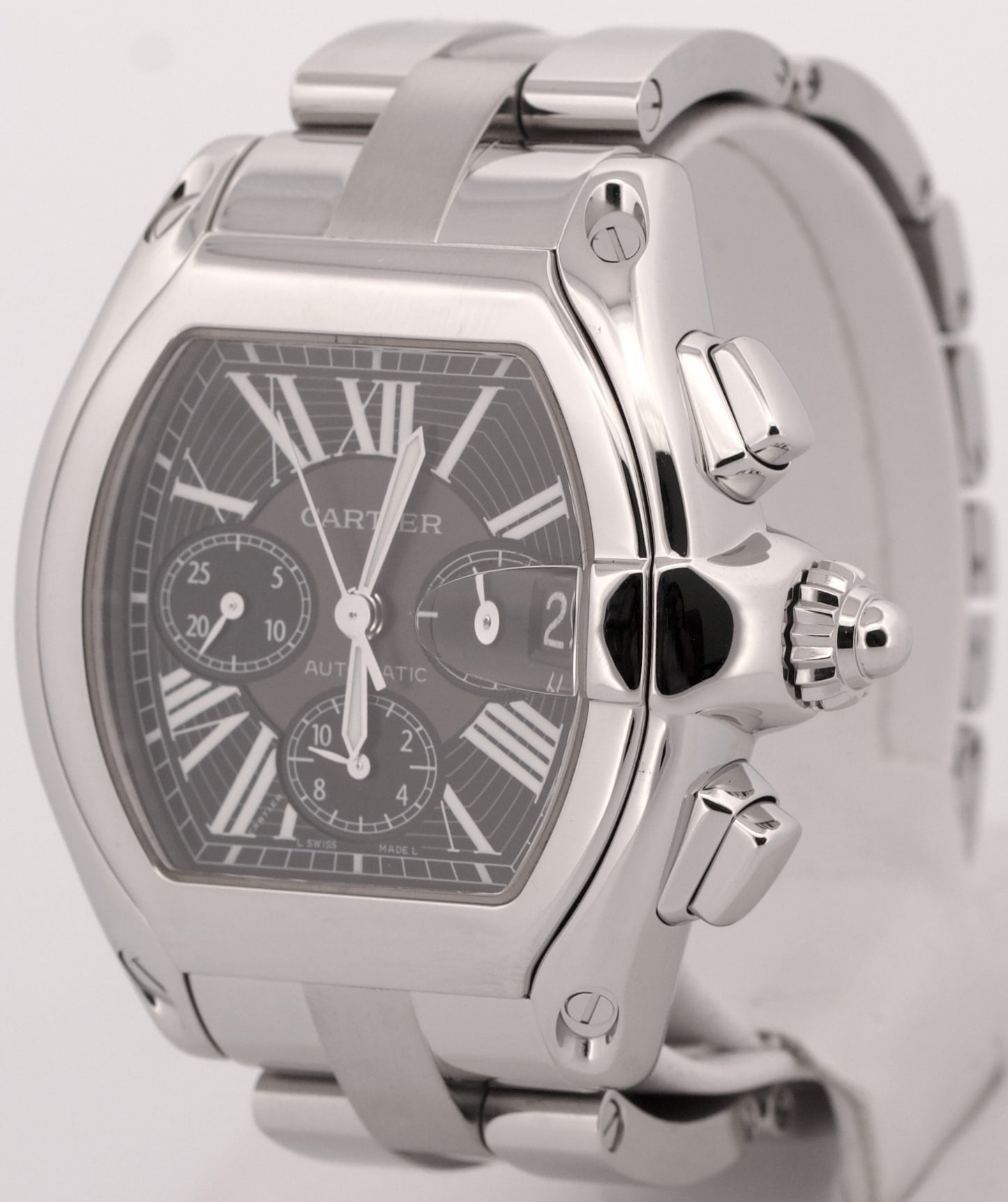 Cartier Roadster XL Chronograph BLACK Roman Steel 43mm Watch 2618 W62020X6