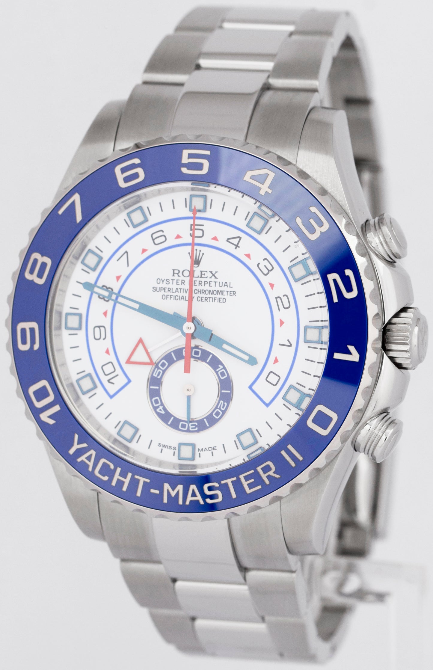 MINT Rolex Yacht-Master II 44mm White Stainless Steel BLUE HANDS Watch 116680