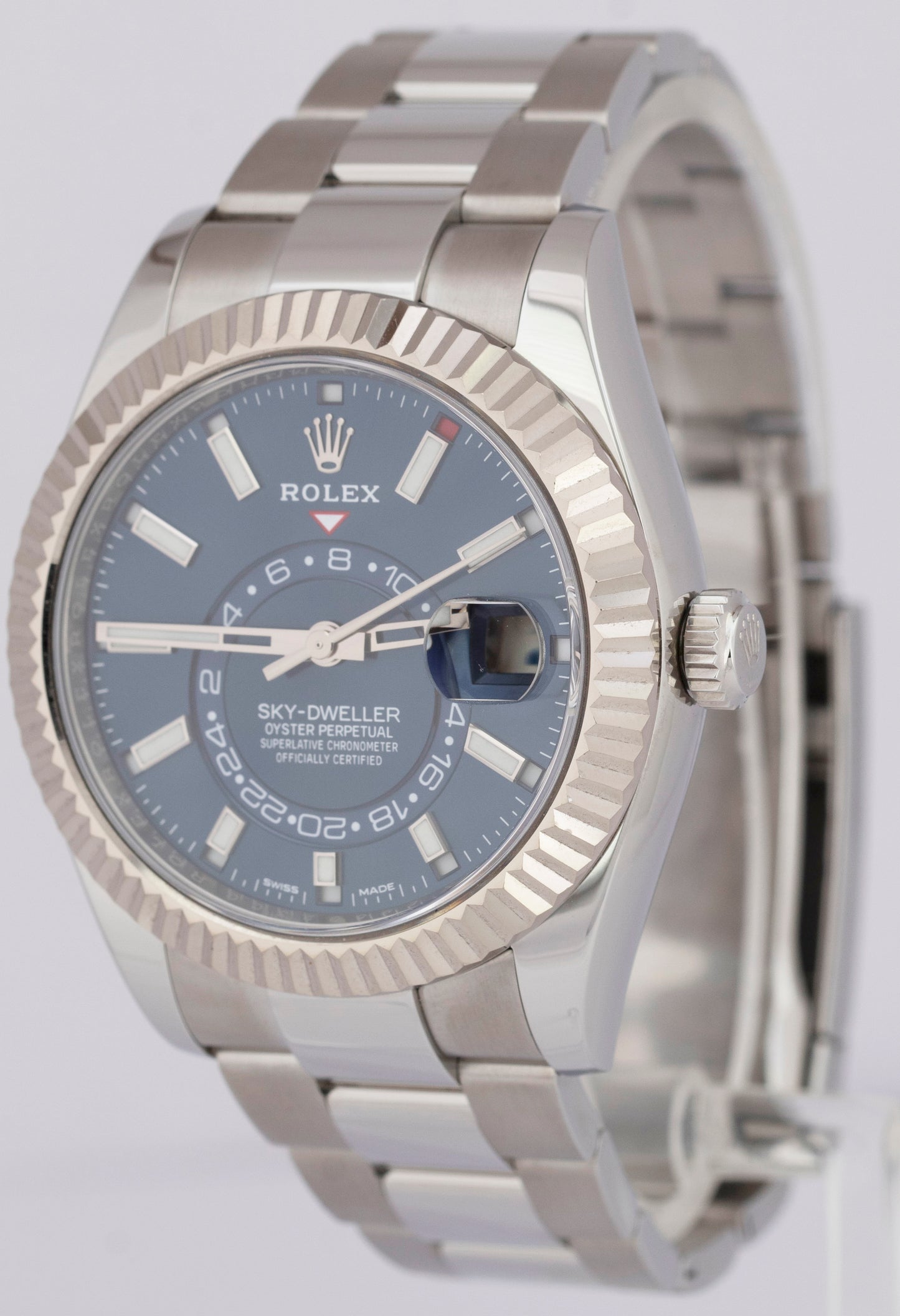 MINT PAPERS Rolex Sky-Dweller BLUE 18K Fluted 42mm Steel Oyster Watch 326934 BOX