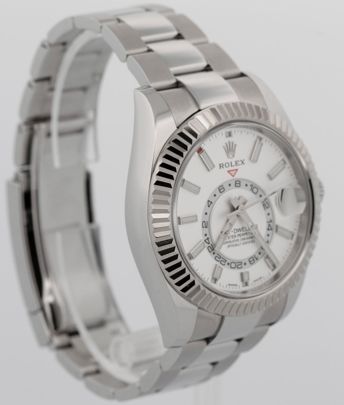 2022 Rolex Sky-Dweller 326934 White Fluted Stainless Steel 42mm Watch Box Papers