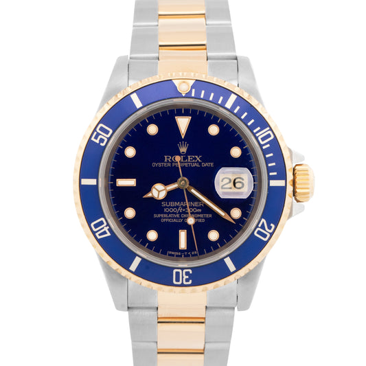 Rolex Submariner Date 40mm BLUE Two-Tone 18K Gold Stainless Steel 16613 Watch