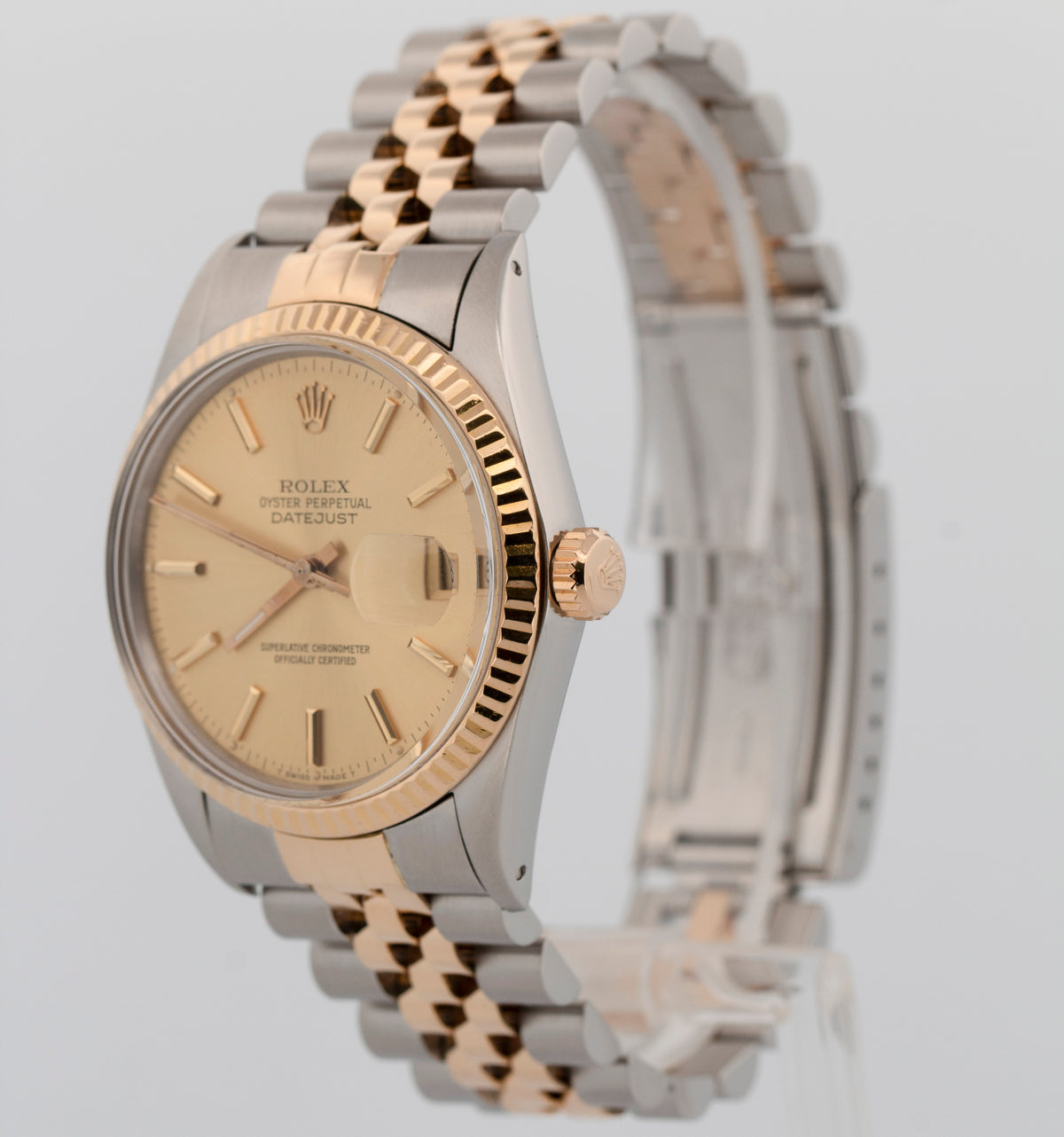 Rolex DateJust 16013 Champagne Two-Tone 18K Yellow Gold Steel Jubilee 36mm Watch
