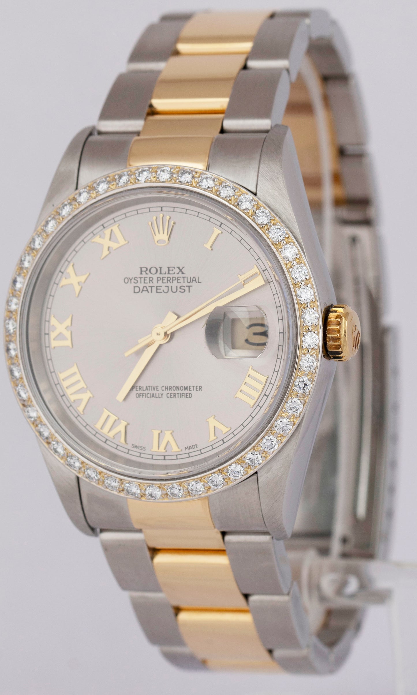 MINT PAPERS Rolex DateJust 36mm Slate DIAMOND 18K Gold Oyster 16233 Watch BOX