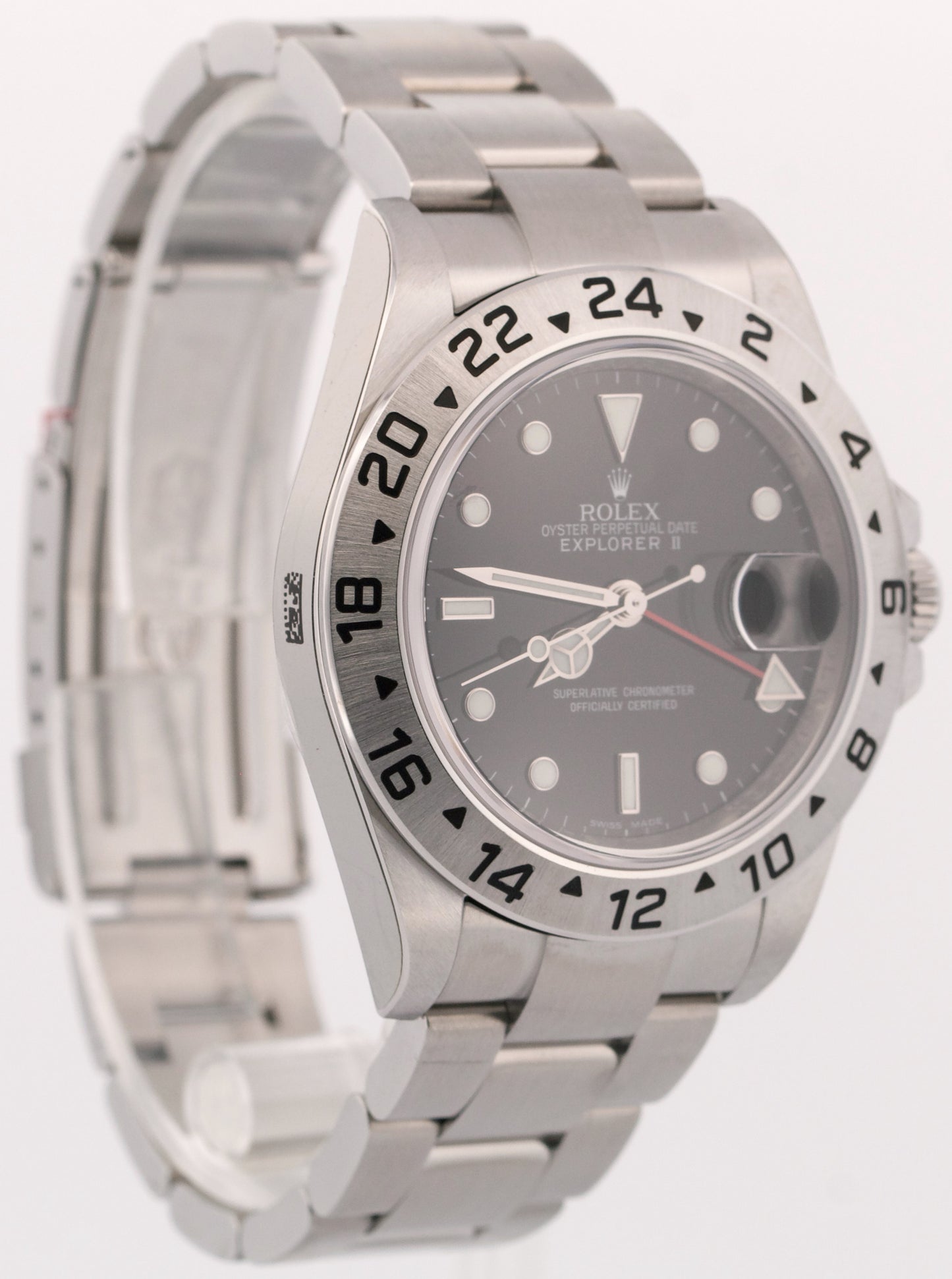 NOS STICKERED Rolex Explorer II 40mm 3186 BLACK Red Steel REHAUT 16570 Watch
